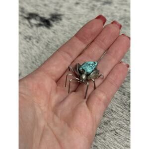 Native American Sterling Silver Turquoise Nugget Beetle Spider Bug Pin Brooch